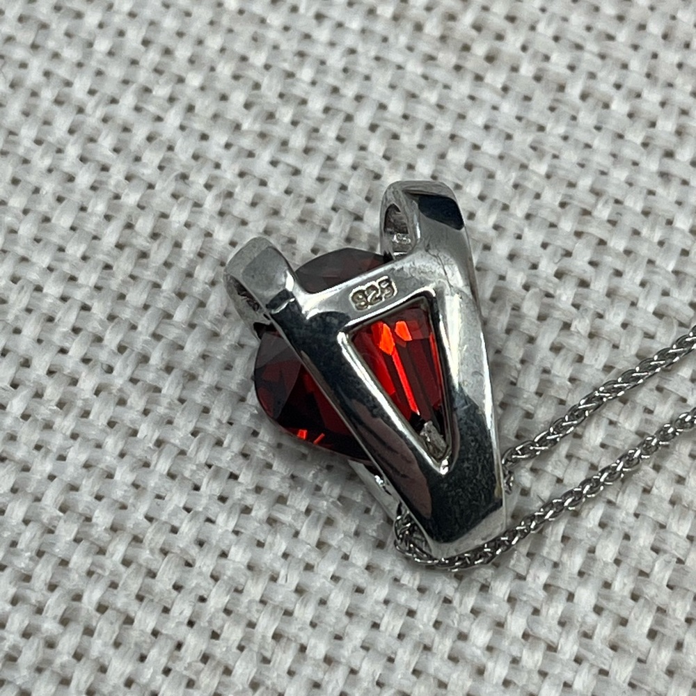 14K White Gold Chain w/ Sterling Silver Garnet Heart Pendant – 18" - Picture 2 of 16